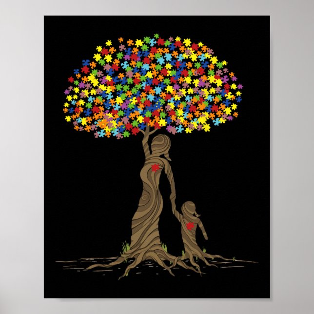 Pussel Träd Kärlek Mamma och autistisk dotterautis Poster (Framsidan)