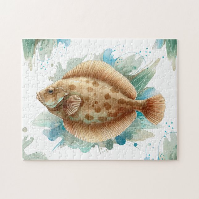 Pussel - Vattenfärgsserie: skrubbskädda/plattfisk (Horisontell)