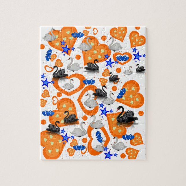 Pussel White and Black Svanar Hearts Stars (Vertikal)