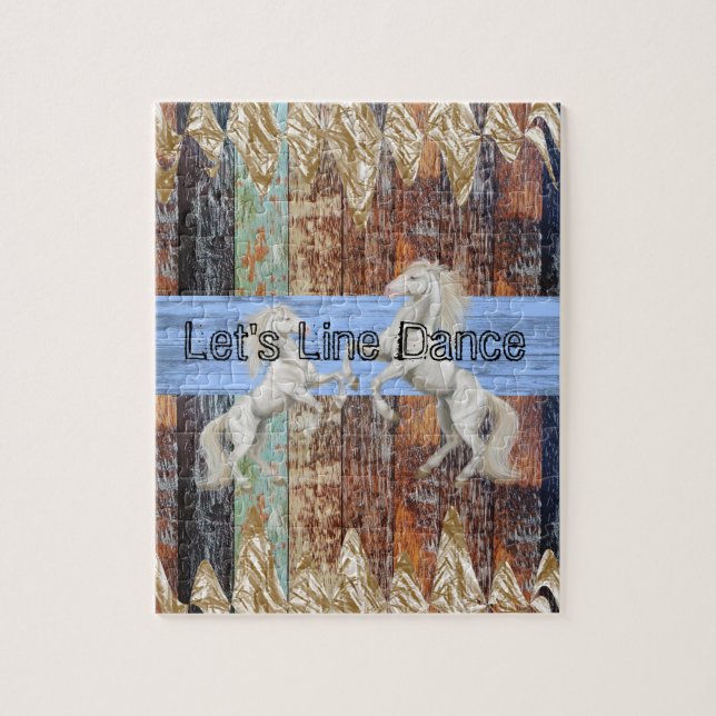 Pussel Wood White Horse Låt oss Line Dance (Vertikal)