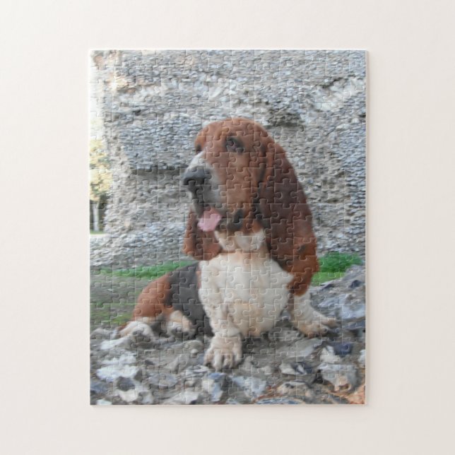 PusselBassethund som besöker slottet Pussel (Vertikal)