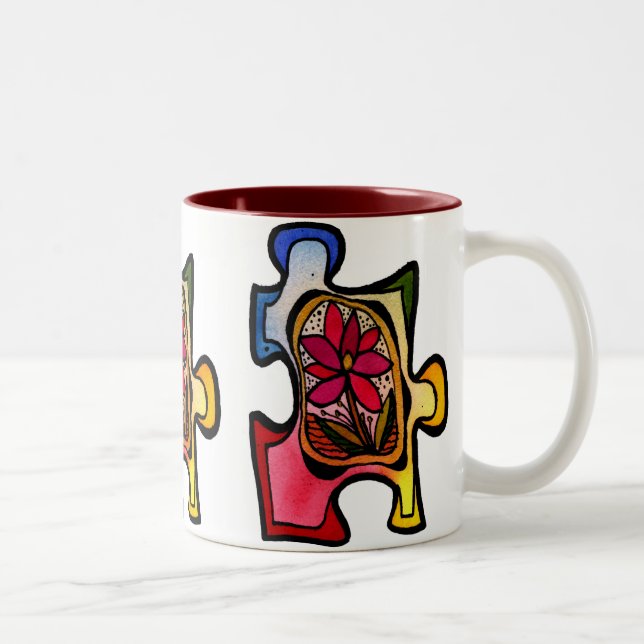 Pusselbietmugg, röd blomma Två-Tonad mugg (Höger)