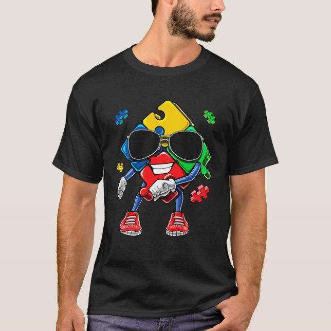 Pusselbit Flossdans Autism Medvetenhet Månad Ki T Shirt (Framsida)