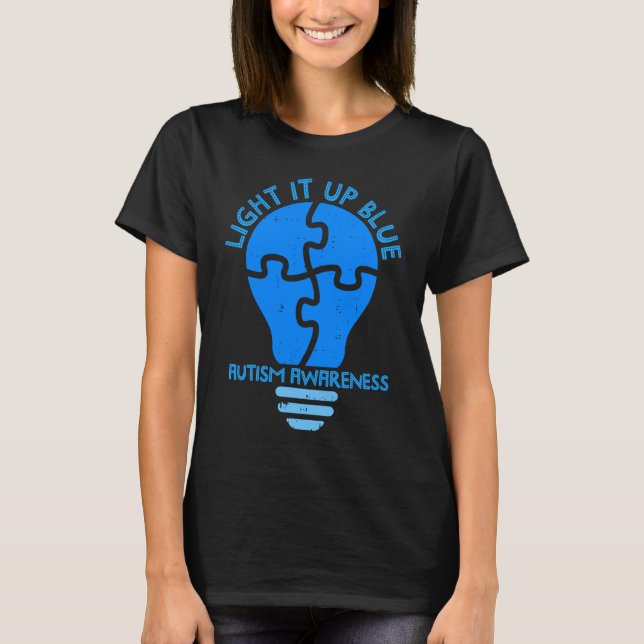 Pusselbiten Lys Upp Den Blå Autismmedvetenhet T Shirt (Framsida)