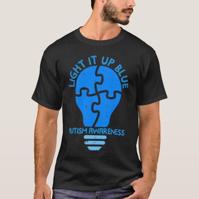 Pusselbiten Lys upp det blått Autism Acceptans T Shirt (Framsida)