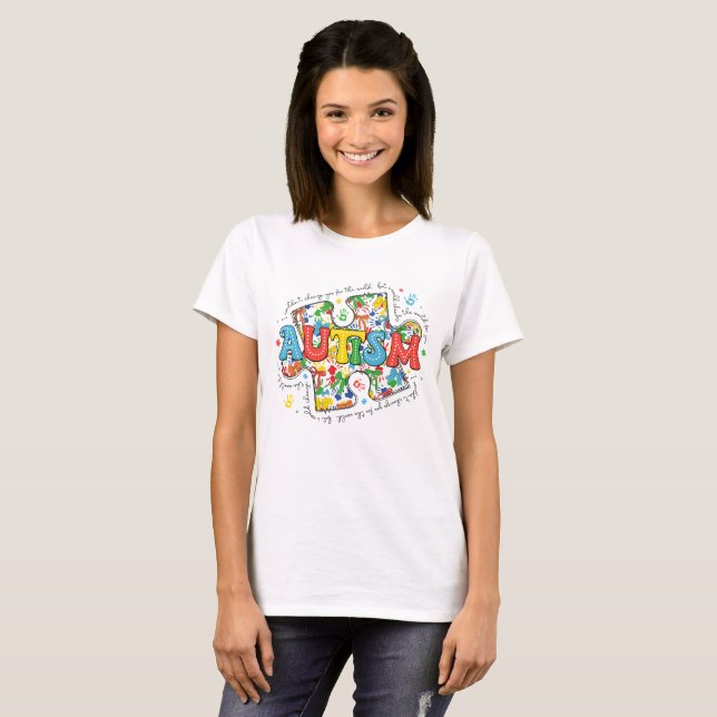 Pusselbow för autismmedvetenhet t shirt (Hel framsida)