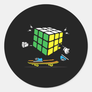 Pusselvetenskaps kub skateboard Kawaii Skater Roli Runt Klistermärke