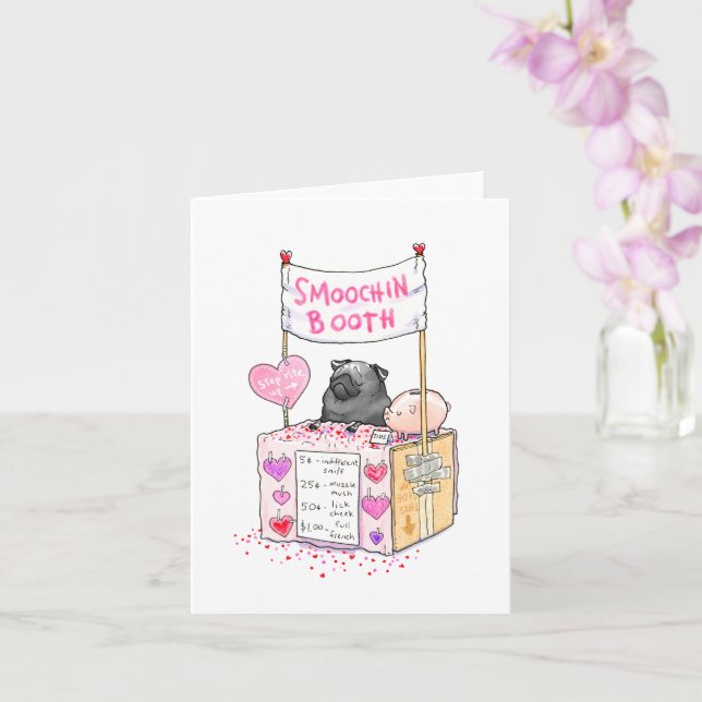 Pusskiosken svart pug Valentine-kort Kort (Orkide)
