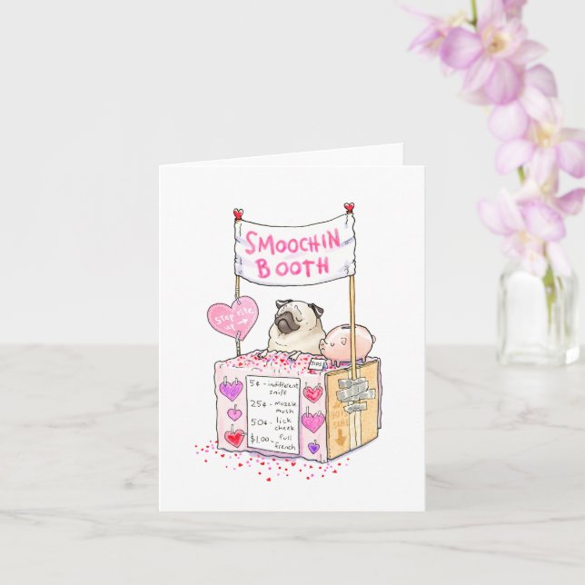 Pusskramningskiosk fawn mops valentinskort kort (Orkide)