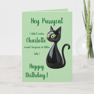 Pussycat Grönt Folding Birthday Kort