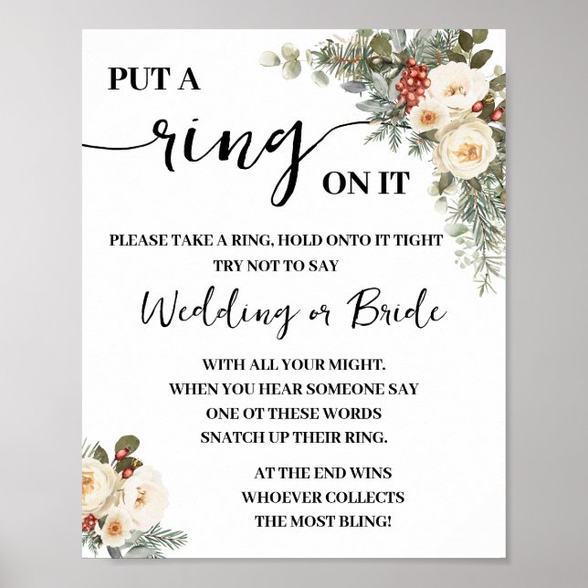 Put a Ring On Winter White Bridal Shower Game Sign Poster (Framsidan)