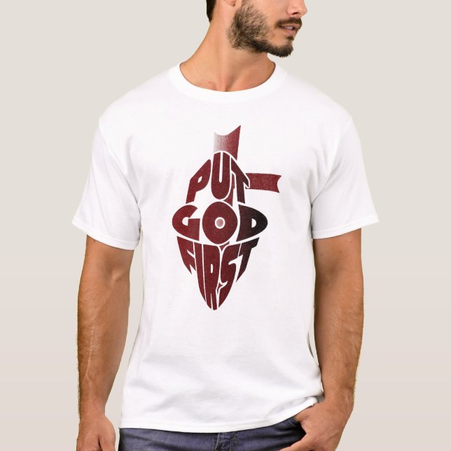 Put God First Retro Christian T-Shirt | Faith Typo (Framsida)