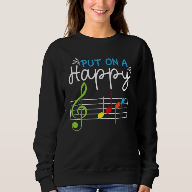 Put On A Happy Face Music Teacher Music Notes Treb T Shirt (Framsida)