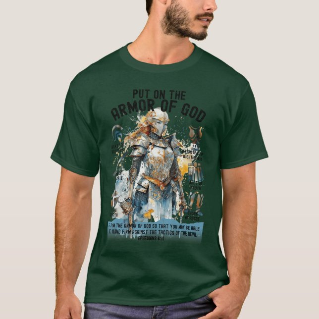 Put onhe Full Armor of GodShield Ephesians 611 Chr T Shirt (Framsida)