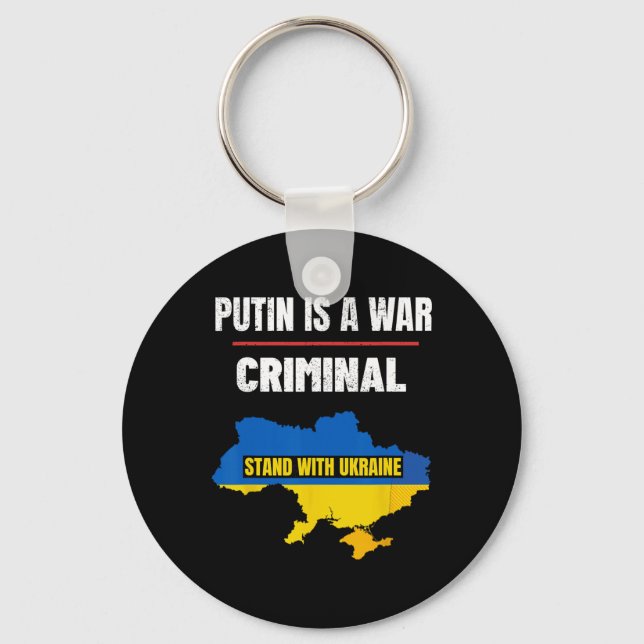 Putin är en krigsförbrytare Stå med Ukraina Stöd Nyckelring (Framsida)