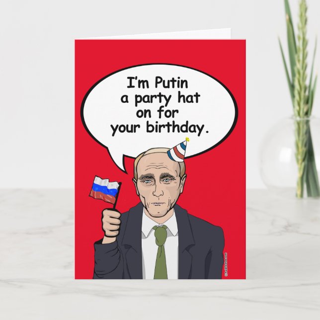 Putin Birthday Card - jag är Putin a party hatt på Kort (Framsida)