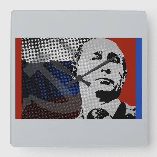 Putin med den ryska flaggan fyrkantig klocka (Framsida)
