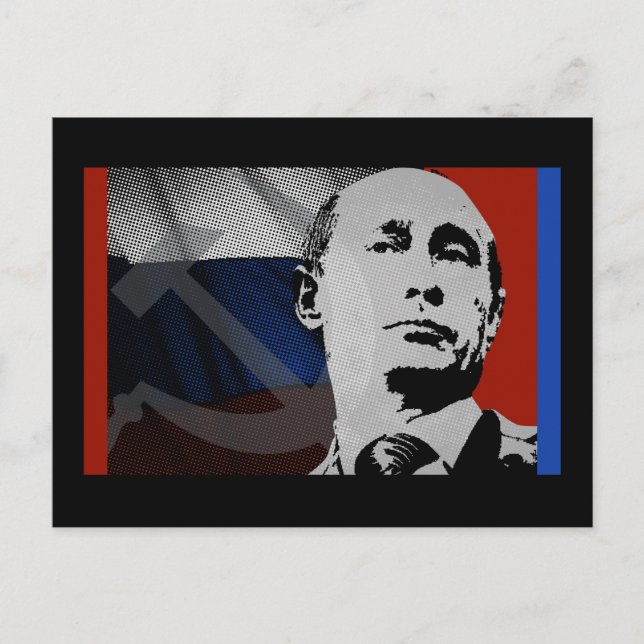 Putin med den ryska flaggan vykort (Framsida)