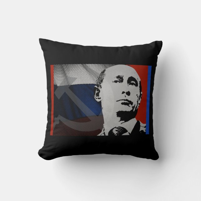 Putin med rysk Flagga Kudde (Framsida)
