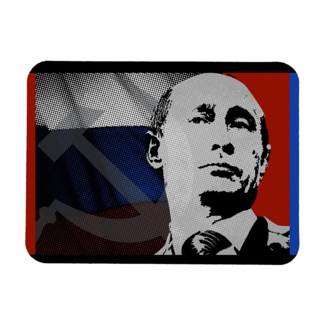 Putin med rysk Flagga Magnet (Horisontell)
