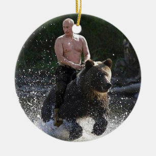 Putin rider en björn! julgransprydnad keramik