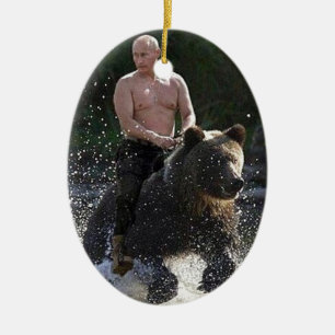 Putin rider en björn! julgransprydnad keramik