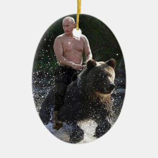 Putin rider en björn! julgransprydnad keramik