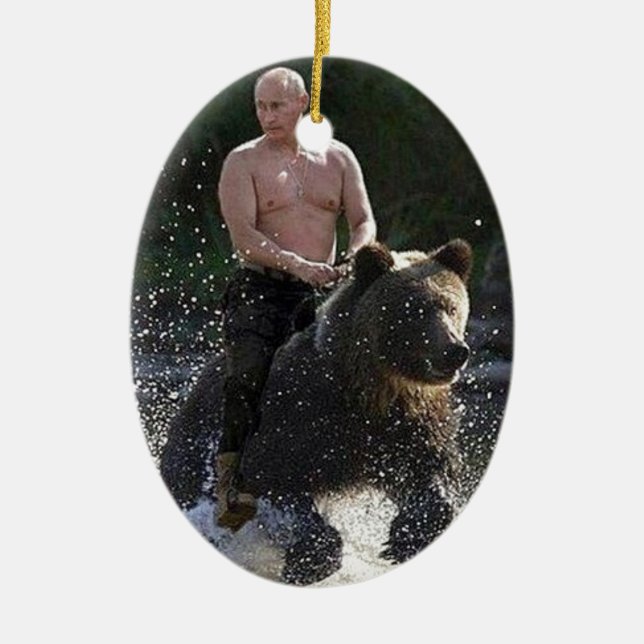 Putin rider en björn! julgransprydnad keramik (Framsidan)