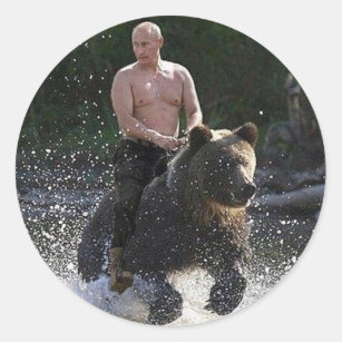 Putin rider en björn! runt klistermärke