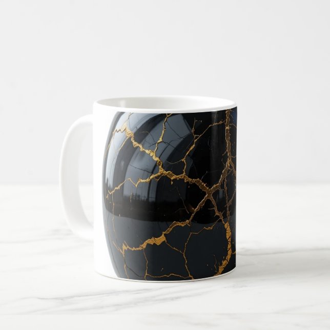 Putsade Obsidian Sphere med Veins of Molten Guld Kaffemugg (Framsida vänster)