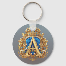 Putsat guld bokstav A med kronramdesign Nyckelring