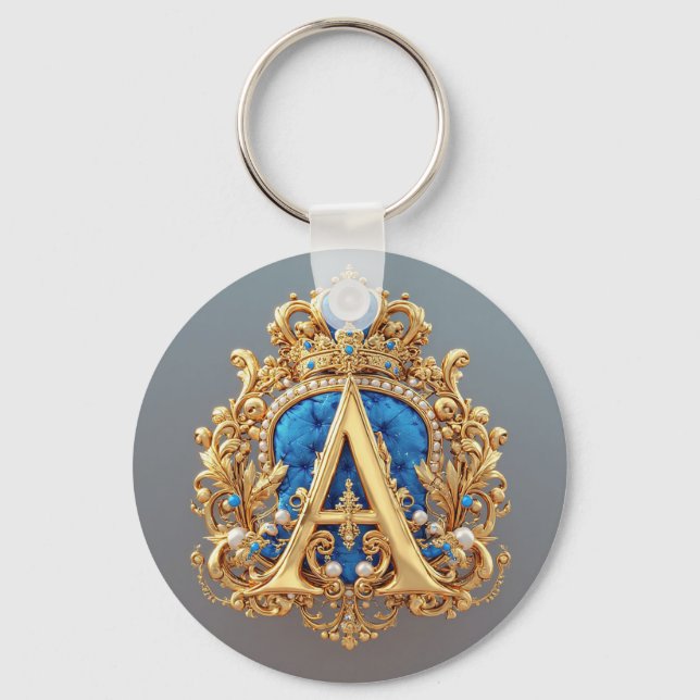Putsat guld bokstav A med kronramdesign Nyckelring (Framsida)