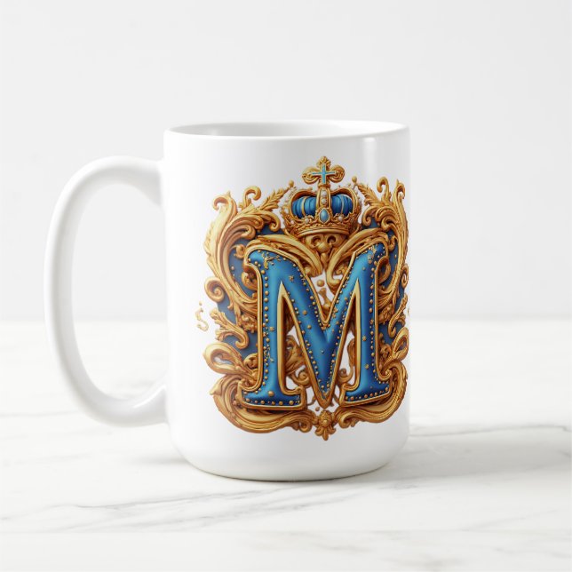 Putsat guld bokstav M med kronram design Kaffemugg (Vänster)