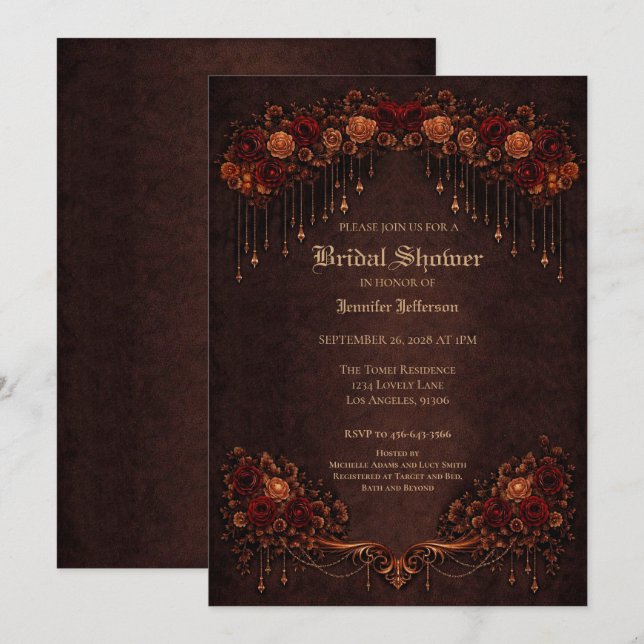 Putsig gotisk bröllopsdusch med guldbård meddelande (Fram/baksida)