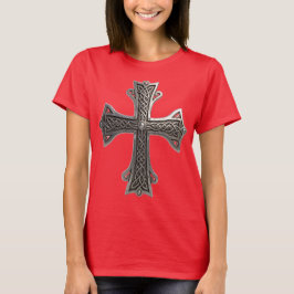 Putsig keltisk silverkors med invecklad knutmönste t shirt