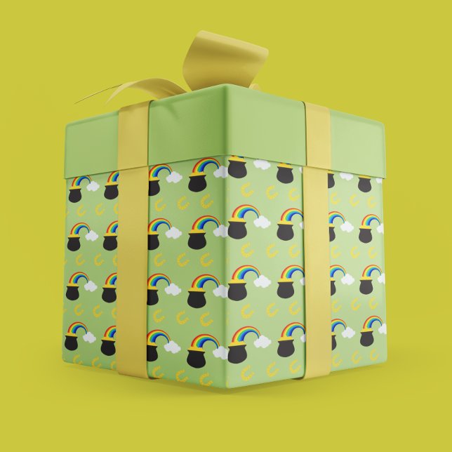 Putten St. Patrick's Day Pot of Guld & Rainbow Presentpapper (Playful St. Patrick’s Day Pot of Gold & Rainbow Wrapping Paper)