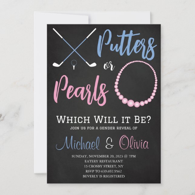 Putters eller Pearls Gender Reveal Party Inbjudningar (Framsida)