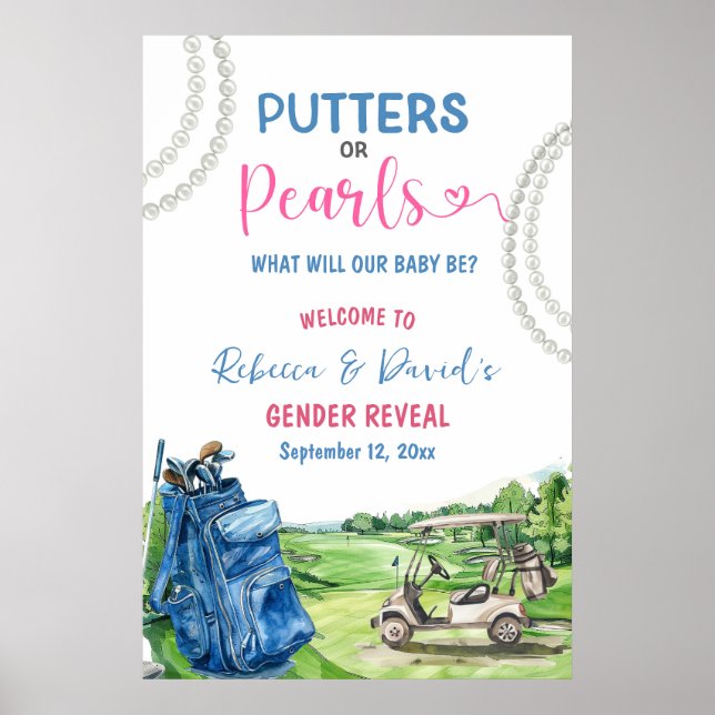 Putters or Pearls Gender Reveal Welcome Sign Poster (Framsidan)