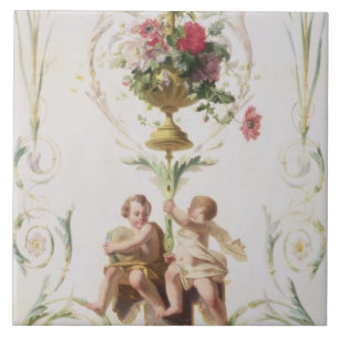 Putti amid bylten av blommor och löv kakelplatta