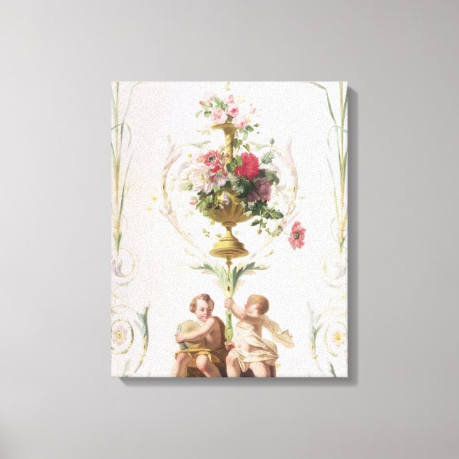 Putti-amid-svaggar av blommor och löv canvastryck (Framsida)