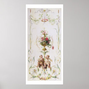 Putti-amid-svaggar av blommor och löv poster