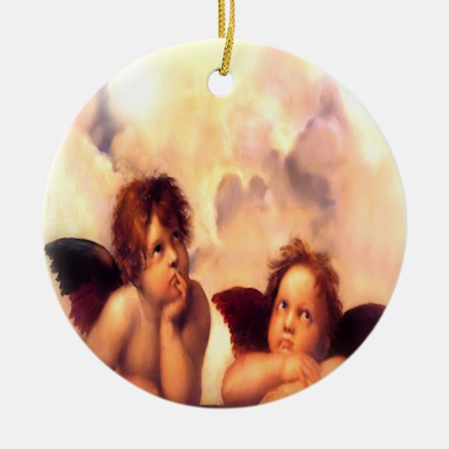 Putti Pair Änglar Julgransprydnad Keramik (Framsidan)