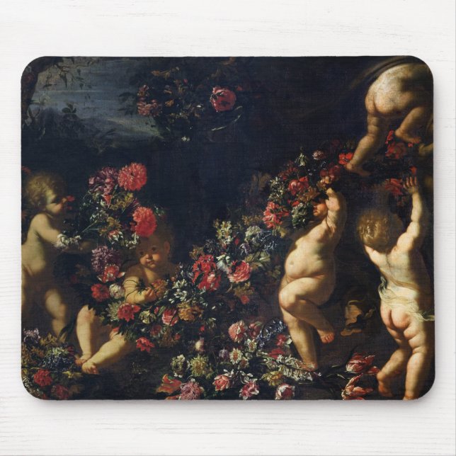 Putti som leker med girlander av blommor musmatta (Framsidan)