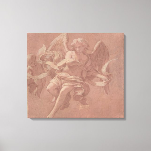 Putto och Angel Holding a Banderole Canvastryck (Framsida)