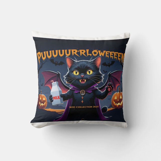 Puurrrlloween – Gato Vampiro Halloween Divertido Kudde (Framsida)