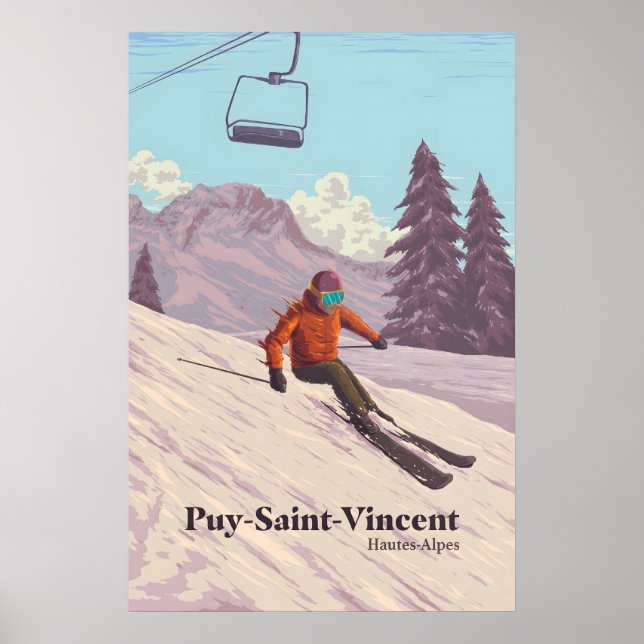 Puy Saint Vincent Skidort Resemälsaffisch Poster (Framsidan)