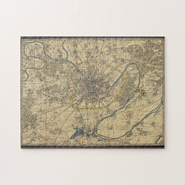 Puzzle 252 mapa antiguo de París Pussel (Horisontell)