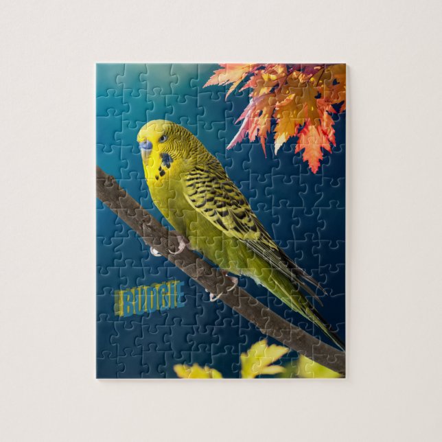 Puzzle Autumn Träd Vibrant Budgie Bird Pussel (Vertikal)