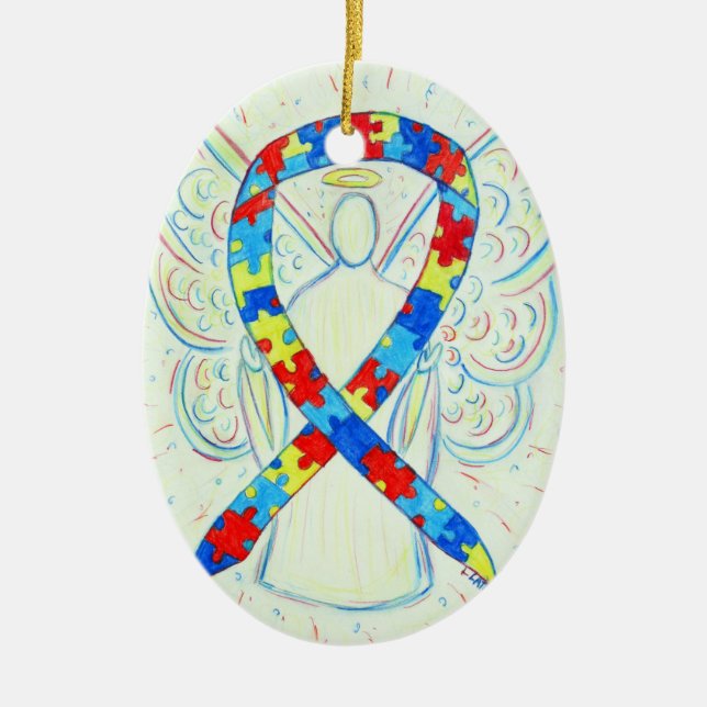 Puzzle Awareness Ribbon Angel Pendant Ornament (Framsidan)