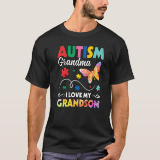 Puzzle Butterfly Autism Grandma I Love My Grandson T Shirt